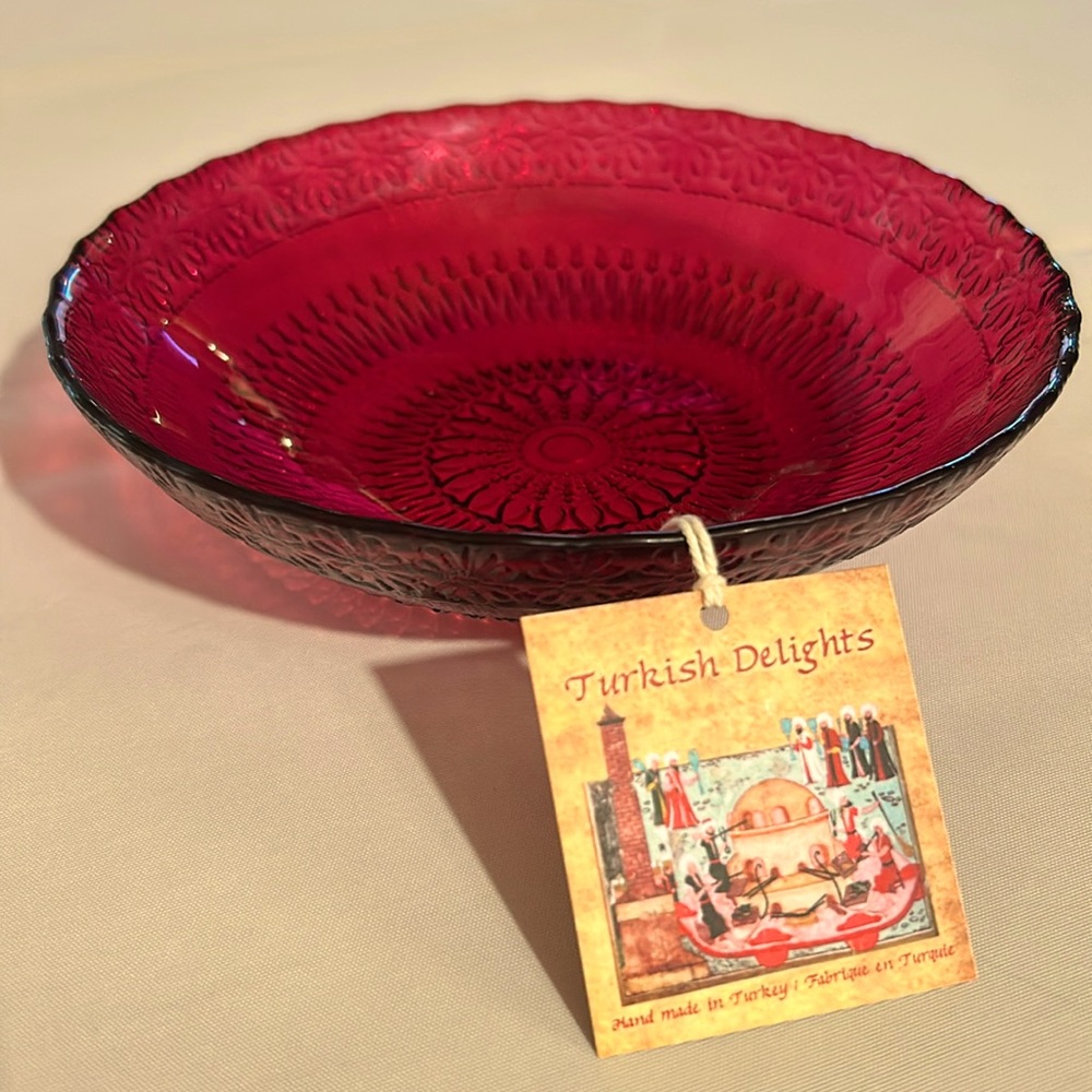 Turkish Delights ruby colored glass bowls.